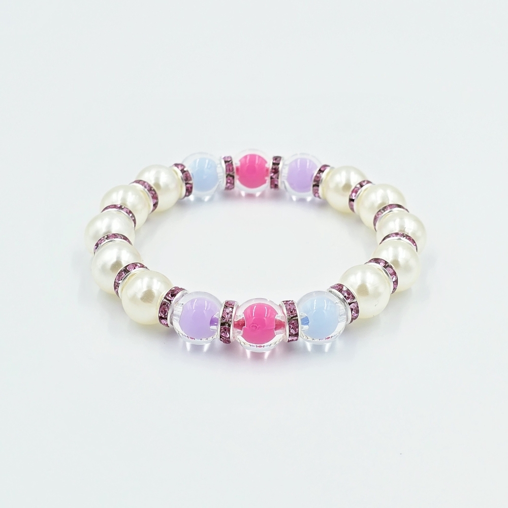 Handmade Pearl Stretch Bracelet Rhinestones Bling Pink Blue Purple
